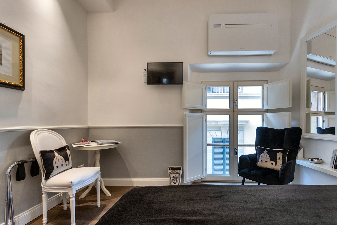 Writing desk and wall TV