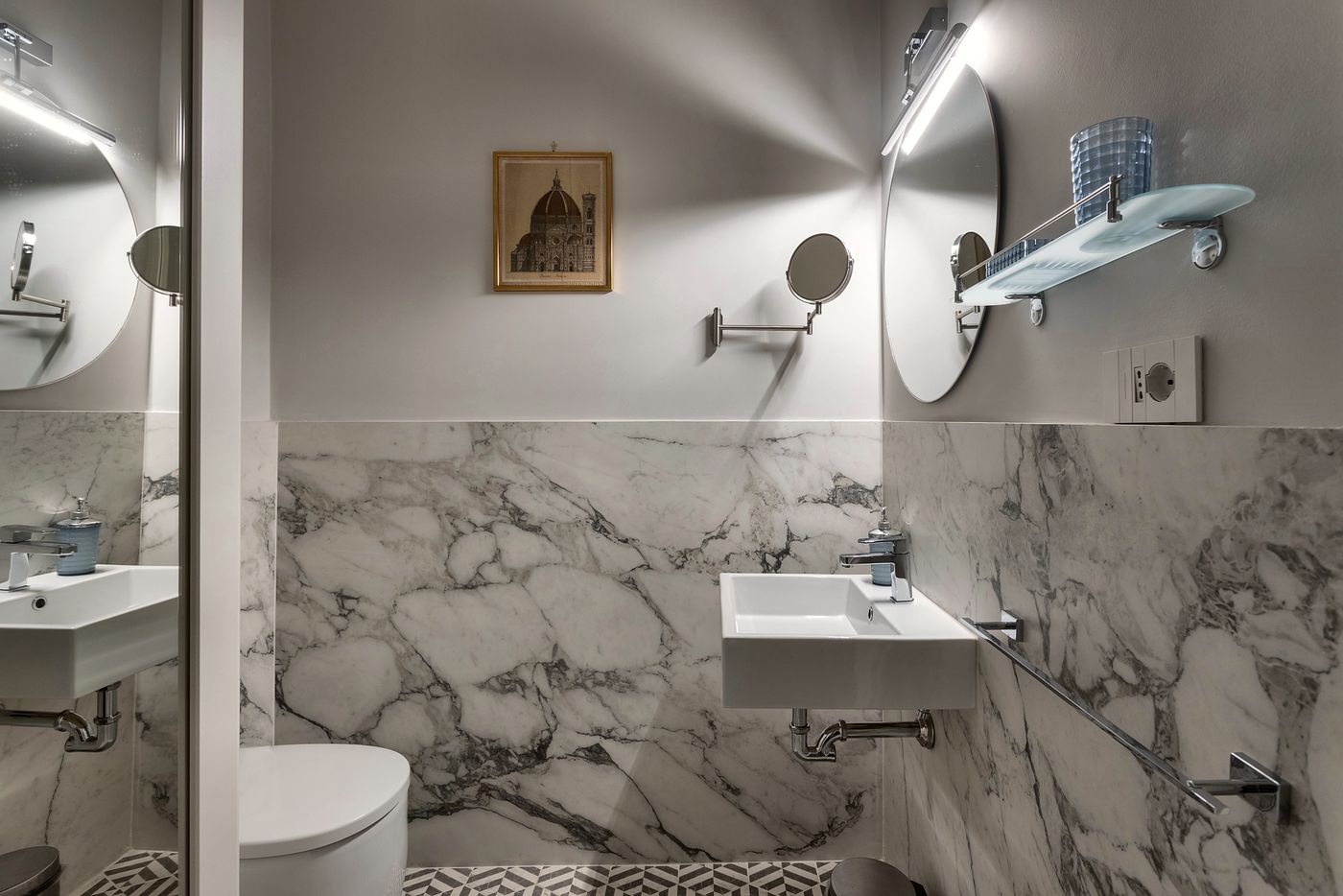 Bathroom with marble walls